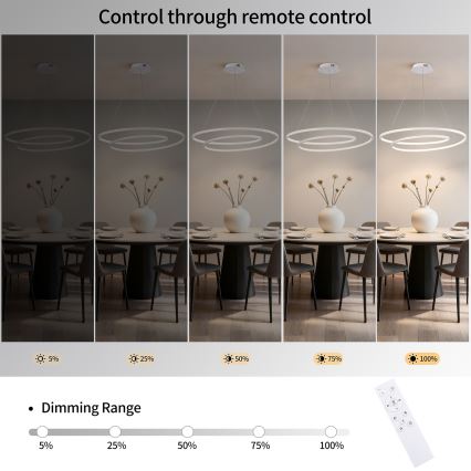 Brilagi - LED-hämardatav rippvalgusti kaablil TWISTER, LED 105 W/230 V, 3000–6000 K, läbimõõt 100 cm, valge + kaugjuhtimispult