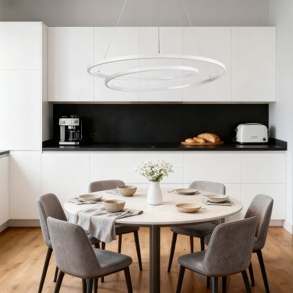 Brilagi - LED-hämardatav rippvalgusti kaablil TWISTER, LED 105 W/230 V, 3000–6000 K, läbimõõt 100 cm, valge + kaugjuhtimispult