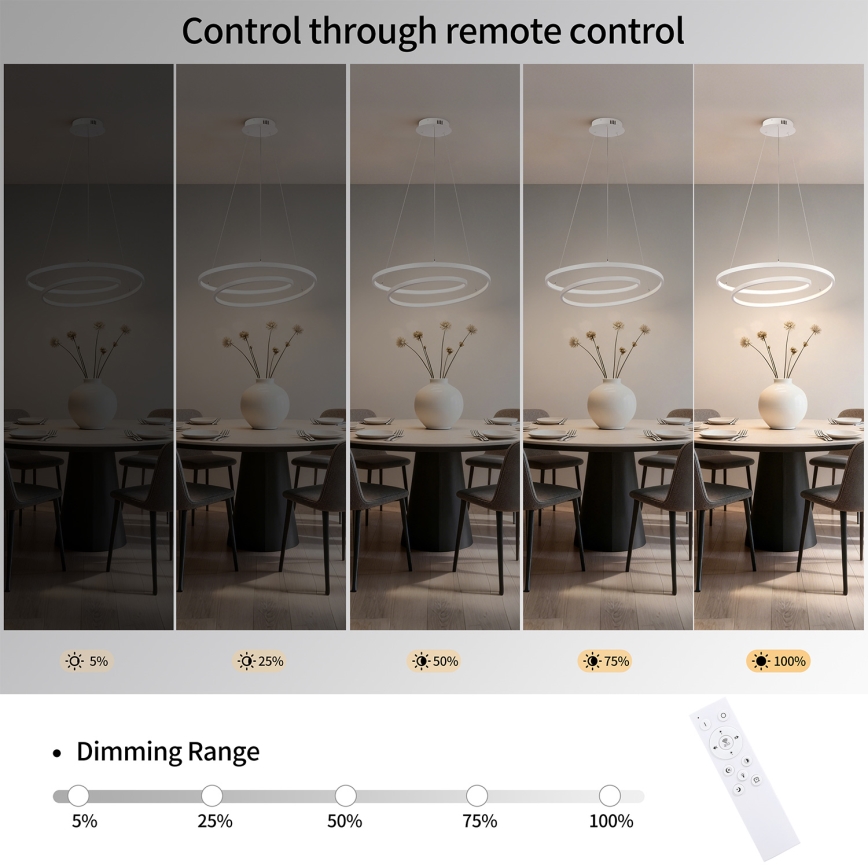 Brilagi - LED-hämardatav rippvalgusti kaabliga TWISTER LED/48W/230V 3000-6000K läbimõõt 50 cm valge + kaugjuhtimispult