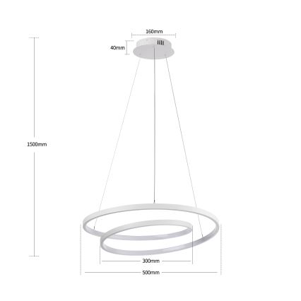 Brilagi - LED-hämardatav rippvalgusti kaabliga TWISTER LED/48W/230V 3000-6000K läbimõõt 50 cm valge + kaugjuhtimispult