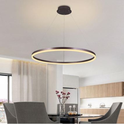 Brilagi - hämardatav LED-ripplühter kaablil CIRCLE LED/55W/230V 3000-6500K läbim. 80 cm pruun + kaugjuhtimispult