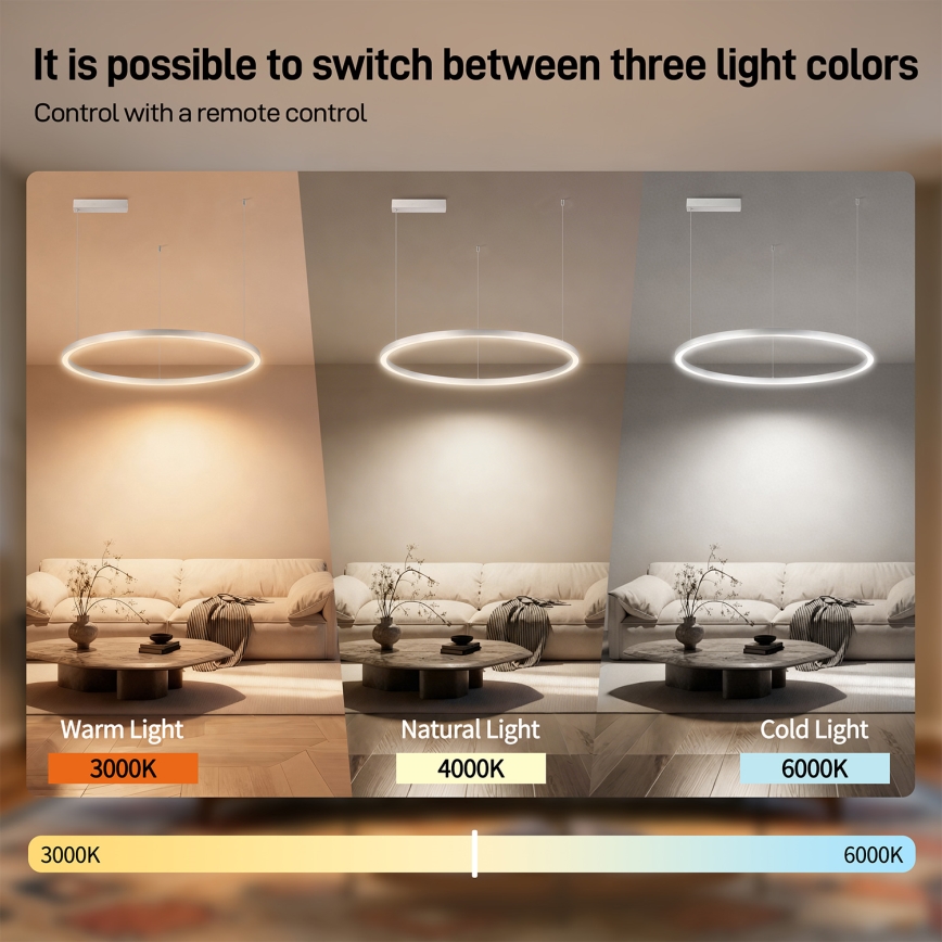 Brilagi - LED-hämardatav rippvalgusti kaablil PORTOFINO LED/60W/230V 3000–6000K Ø 80 cm hõbedane + kaugjuhtimispult