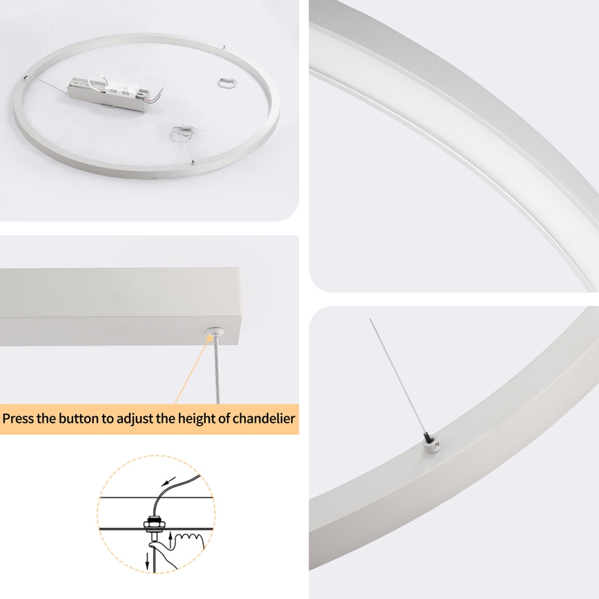 Brilagi - LED-hämardatav rippvalgusti kaablil PORTOFINO LED/60W/230V 3000–6000K Ø 80 cm hõbedane + kaugjuhtimispult