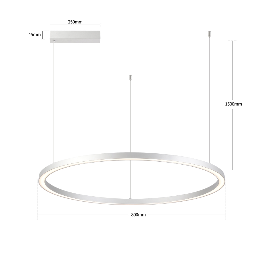 Brilagi - LED-hämardatav rippvalgusti kaablil PORTOFINO LED/60W/230V 3000–6000K Ø 80 cm hõbedane + kaugjuhtimispult
