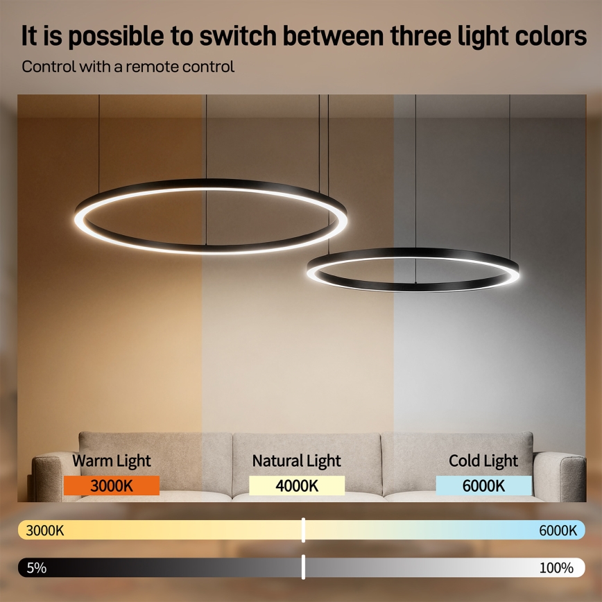 Brilagi - PORTOFINO hämardatav LED-ripplühter kaabliga LED/98W/230V 3000-6000K must + kaugjuhtimispult