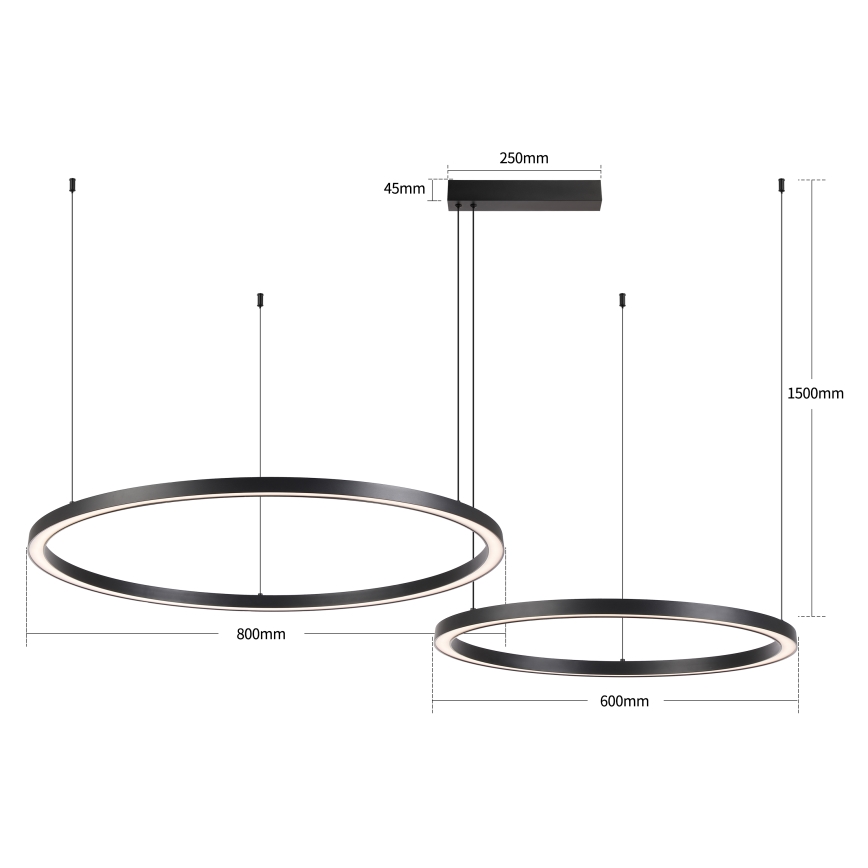 Brilagi - PORTOFINO hämardatav LED-ripplühter kaabliga LED/98W/230V 3000-6000K must + kaugjuhtimispult