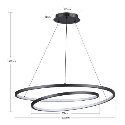 Brilagi - LED hämardatav rippvalgusti kaablile TWISTER LED 105 W 230 V 3000–6000 K läbimõõt 100 cm must + kaugjuhtimispult
