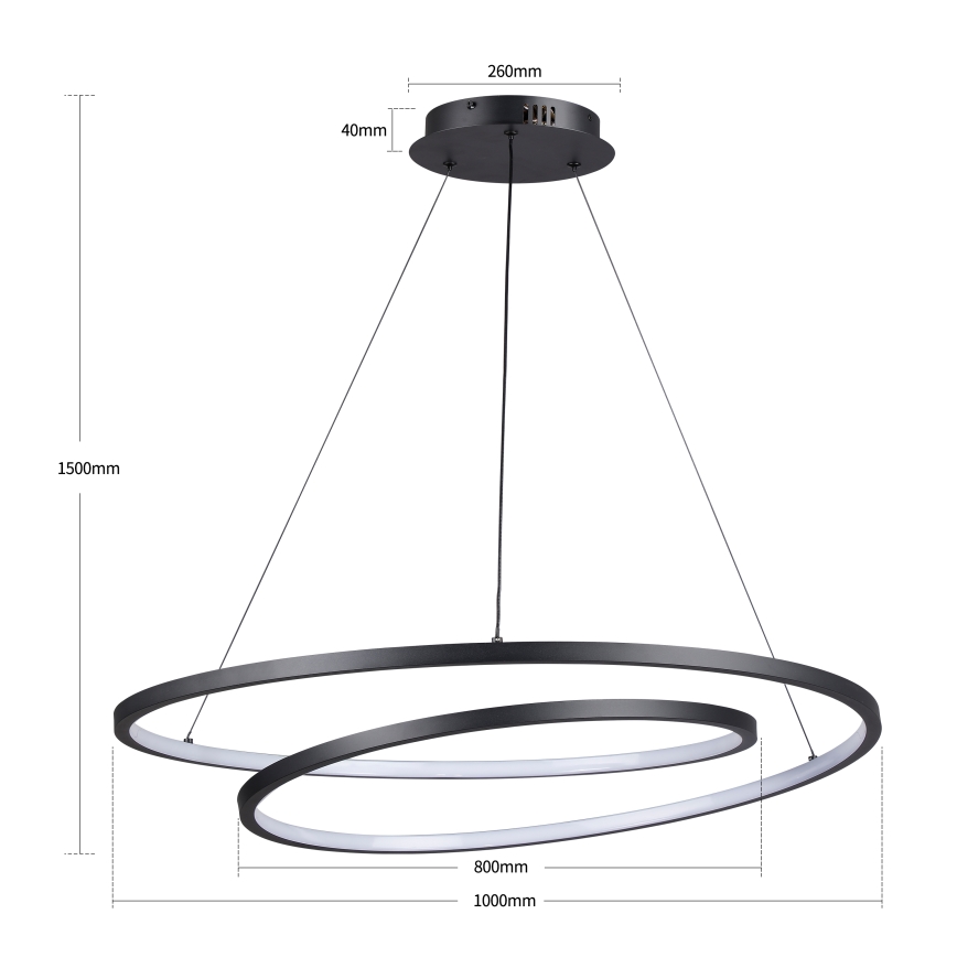 Brilagi - LED hämardatav rippvalgusti kaablile TWISTER LED 105 W 230 V 3000–6000 K läbimõõt 100 cm must + kaugjuhtimispult
