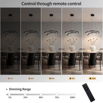 Brilagi - Hämardatav LED-ripatslühter kaablil TWISTER LED/48W/230V 3000-6000K läbimõõt 50 cm must + kaugjuhtimispuldiga