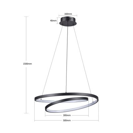 Brilagi - Hämardatav LED-ripatslühter kaablil TWISTER LED/48W/230V 3000-6000K läbimõõt 50 cm must + kaugjuhtimispuldiga