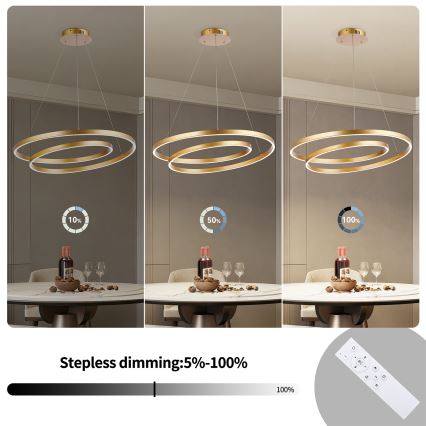 Brilagi - LED hämardatav lühter kaablil TWISTER LED/75W/230V 3000-6000K läbimõõt 70 cm kuldne + kaugjuhtimispuldiga