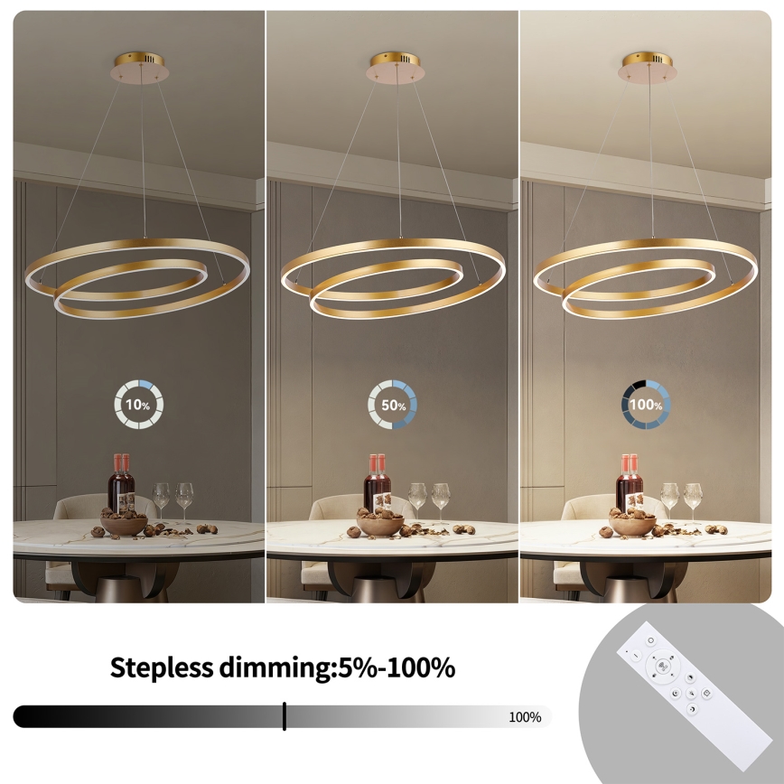 Brilagi - LED hämardatav lühter kaablil TWISTER LED/75W/230V 3000-6000K läbimõõt 70 cm kuldne + kaugjuhtimispuldiga
