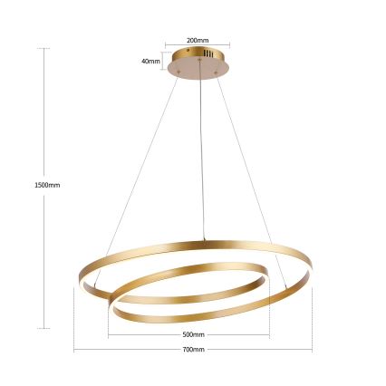 Brilagi - LED hämardatav lühter kaablil TWISTER LED/75W/230V 3000-6000K läbimõõt 70 cm kuldne + kaugjuhtimispuldiga