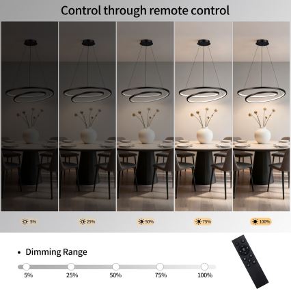 Brilagi - hämardatav LED-ripplühter kaablil TWISTER LED/75W/230V 3000-6000K läbimõõt 70 cm must + kaugjuhtimispult