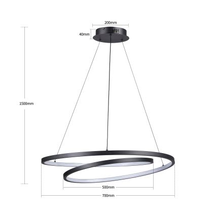 Brilagi - hämardatav LED-ripplühter kaablil TWISTER LED/75W/230V 3000-6000K läbimõõt 70 cm must + kaugjuhtimispult