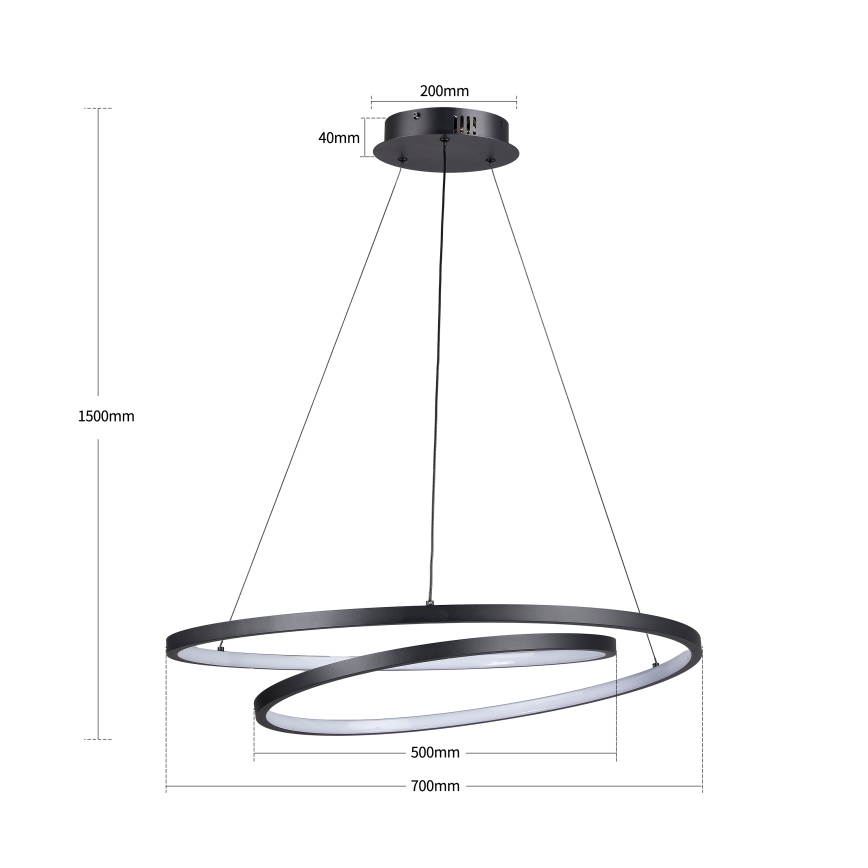 Brilagi - hämardatav LED-ripplühter kaablil TWISTER LED/75W/230V 3000-6000K läbimõõt 70 cm must + kaugjuhtimispult