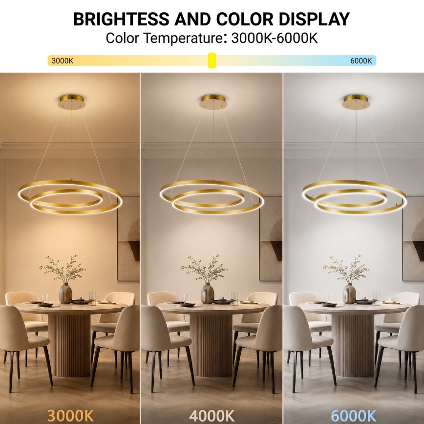 BRILAGI - LED hämardatav ripplamp kaablil TWISTER LED/75W/230V 3000-6000K läbimõõt 70 cm kuldne + kaugjuhtimispult