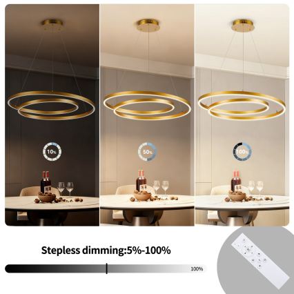BRILAGI - LED hämardatav ripplamp kaablil TWISTER LED/75W/230V 3000-6000K läbimõõt 70 cm kuldne + kaugjuhtimispult
