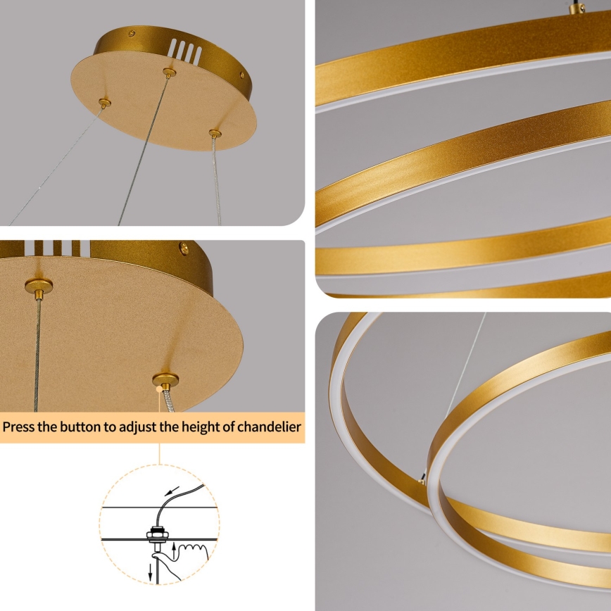 BRILAGI - LED hämardatav ripplamp kaablil TWISTER LED/75W/230V 3000-6000K läbimõõt 70 cm kuldne + kaugjuhtimispult