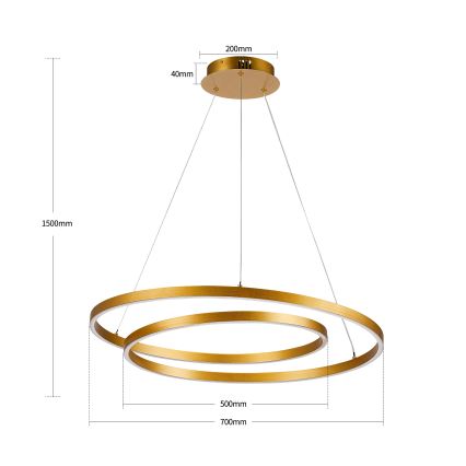 BRILAGI - LED hämardatav ripplamp kaablil TWISTER LED/75W/230V 3000-6000K läbimõõt 70 cm kuldne + kaugjuhtimispult