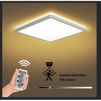 Brilagi - LED Hämardatav valgusti koos motion ja dusk andur ULTRA SLIM LED/18W/230V 30x30 cm + kaugjuhtimispult