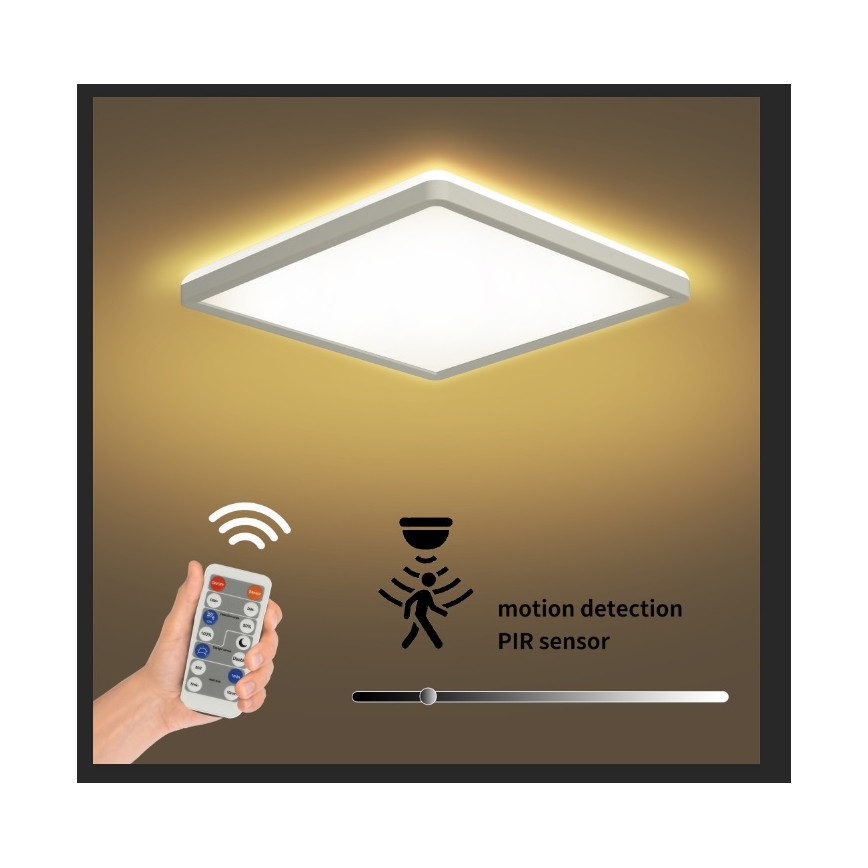Brilagi - LED Hämardatav valgusti koos motion ja dusk andur ULTRA SLIM LED/18W/230V 30x30 cm + kaugjuhtimispult