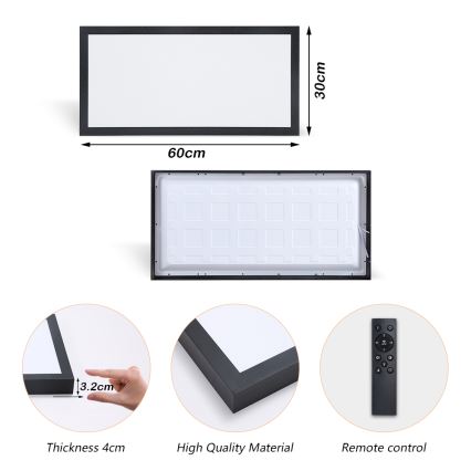 Brilagi - LED Hämardatav laevalgusti vannituppa FRAME SMART LED/30W/230V 30x60 cm 3000-6000K  IP44 must  + kaugjuhtimispult