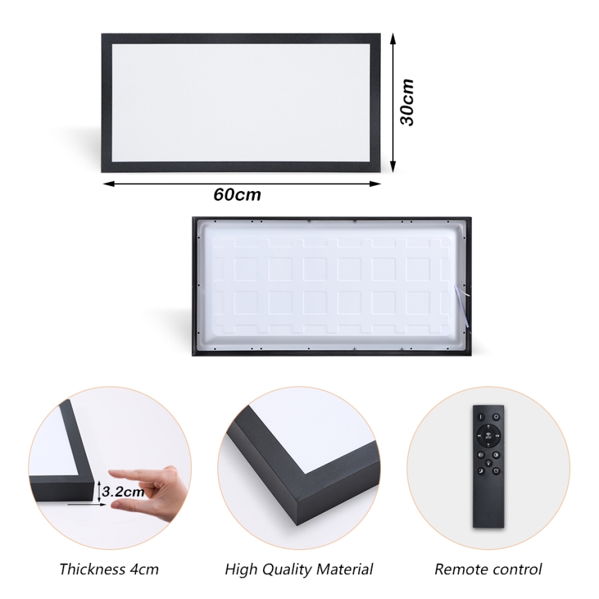 Brilagi - LED Hämardatav laevalgusti vannituppa FRAME SMART LED/30W/230V 30x60 cm 3000-6000K  IP44 must  + kaugjuhtimispult