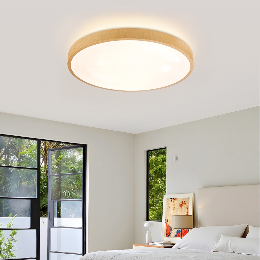 Brilagi - LED hämardatav laevalgusti GLASS POOL DOUBLE LED/60W/230V 3000-6000K 50 cm puidune dekor + kaugjuhtimispult