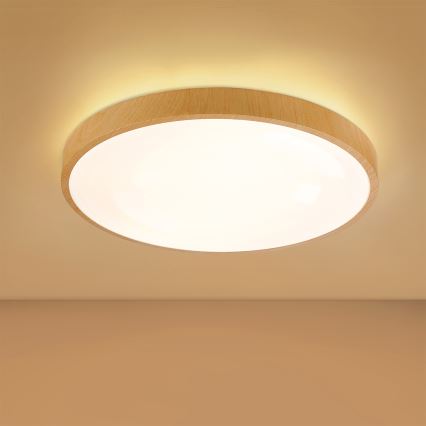 Brilagi - LED hämardatav laevalgusti GLASS POOL DOUBLE LED/60W/230V 3000-6000K 50 cm puidune dekor + kaugjuhtimispult