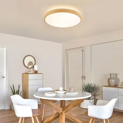 Brilagi - LED hämardatav laevalgusti GLASS POOL DOUBLE LED/60W/230V 3000-6000K 50 cm puidune dekor + kaugjuhtimispult