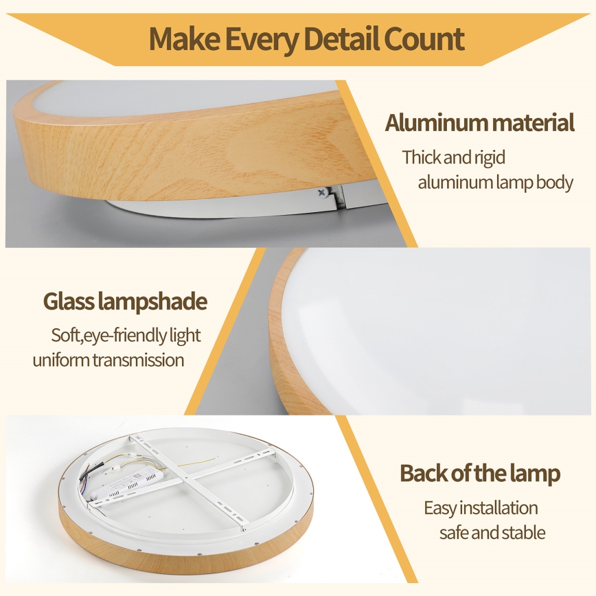 Brilagi - LED-hämardatav laevalgusti GLASS POOL DOUBLE LED/80W/230V 3000-6000K 60 cm puiduimitatsioon + kaugjuhtimispult