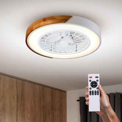 Brilagi - hämardatav laelamp ventilaatoriga LED/30W/230V 3000–6500K, läbimõõt 50 cm, valge/tamm + kaugjuhtimispult