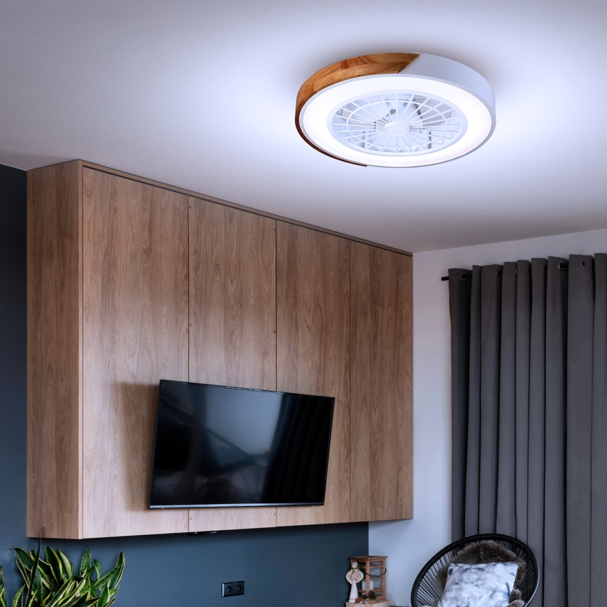 Brilagi - hämardatav laelamp ventilaatoriga LED/30W/230V 3000–6500K, läbimõõt 50 cm, valge/tamm + kaugjuhtimispult