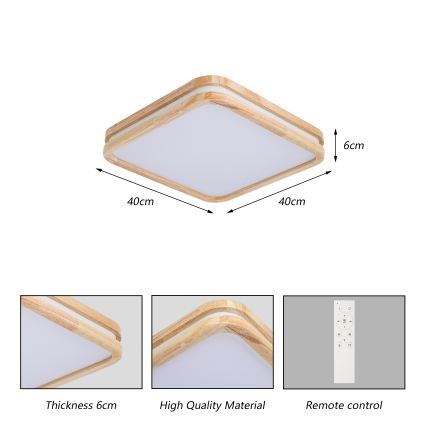 BRILAGI - LED-hämardatav laelamp MOLINA SQUARE LED/48W/230V 3000-6000K tamm 40x40 cm + kaugjuhtimispult