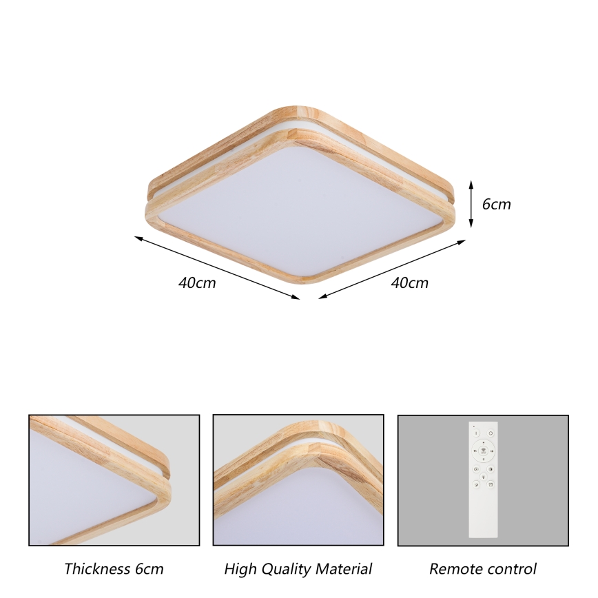 BRILAGI - LED-hämardatav laelamp MOLINA SQUARE LED/48W/230V 3000-6000K tamm 40x40 cm + kaugjuhtimispult