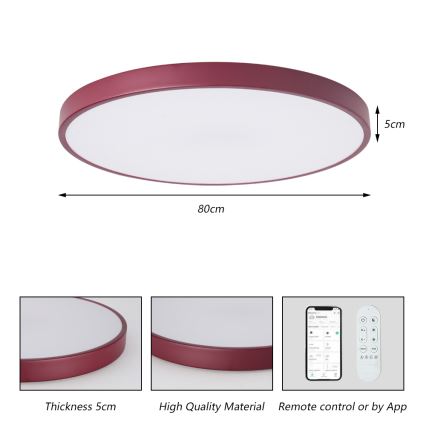 Brilagi - LED-hämardatav valgusti POOL SMART LED 100 W / 230 V, läbimõõt 80 cm, Wi‑Fi Tuya ja kaugjuhtimispult, burgundipunane
