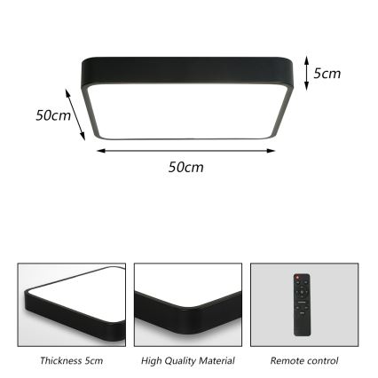 Brilagi - LED Hämardatav laevalgusti POOL SQUARE LED/48W/230V 3000-6000K 50x50 cm must + kaugjuhtimispult