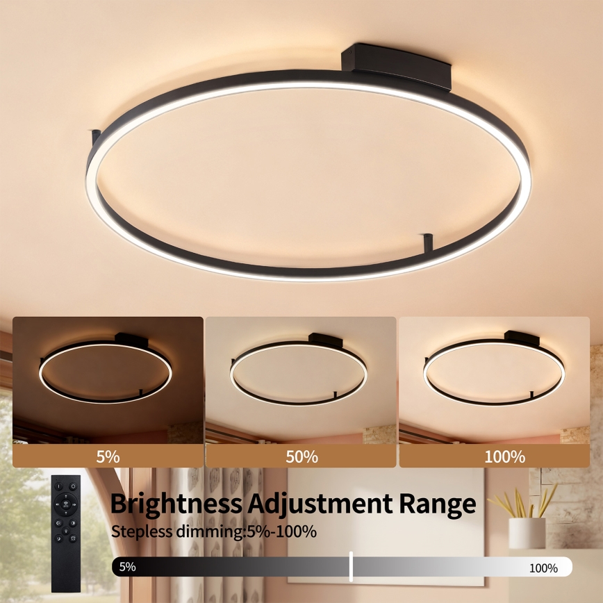 Brilagi - Hämardatav LED-laevalgusti PORTOFINO LED/60W/230V 3000-6000K läbimõõt 80 cm must + kaugjuhtimispult