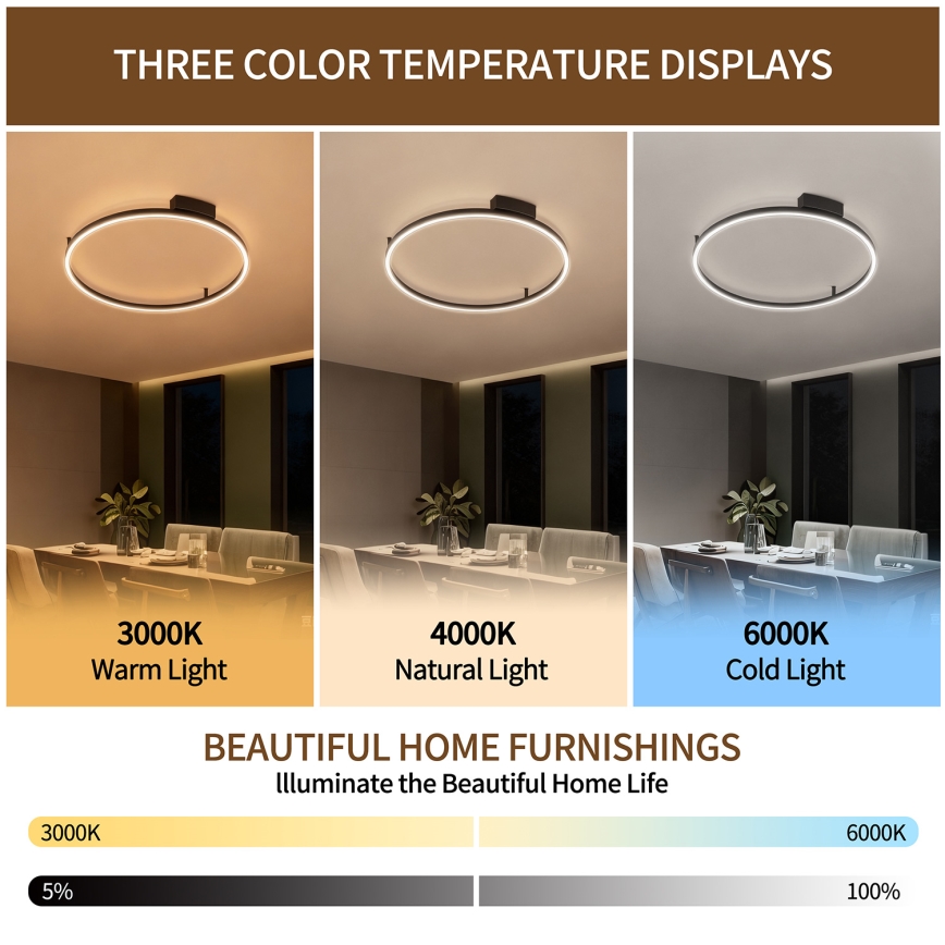 Brilagi - Hämardatav LED-laevalgusti PORTOFINO LED/60W/230V 3000-6000K läbimõõt 80 cm must + kaugjuhtimispult