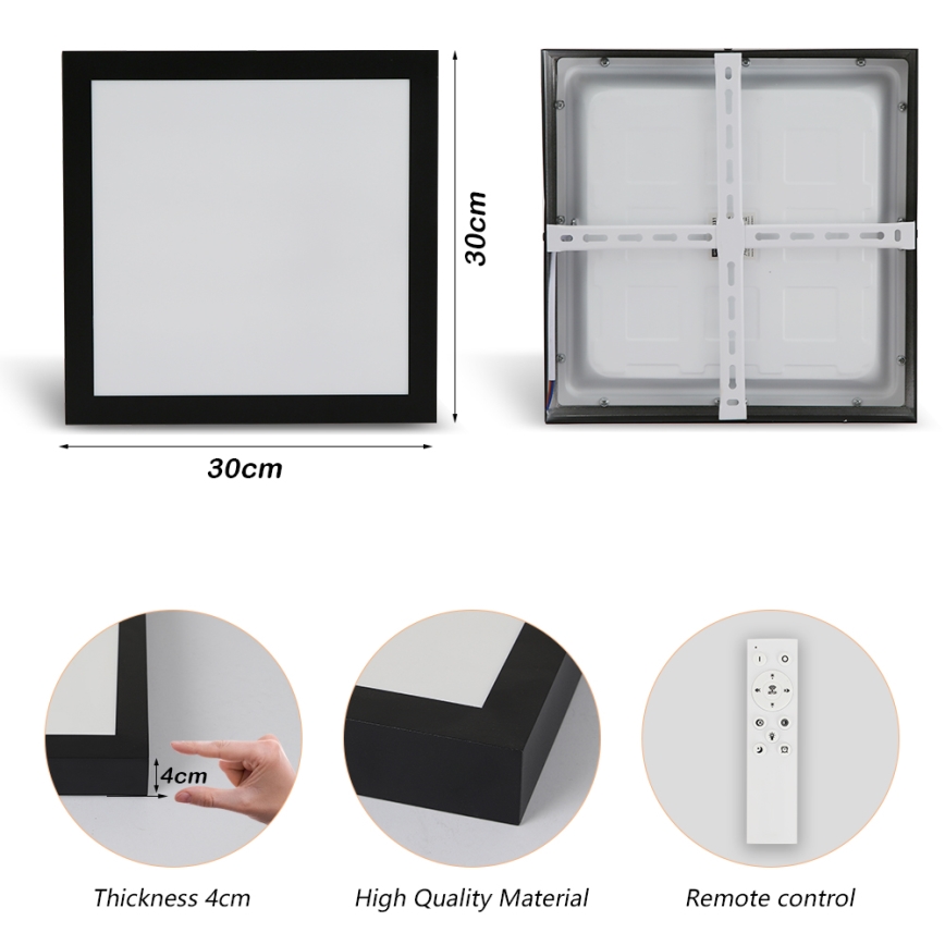 Brilagi - LED Hämardatav laevalgusti vannituppa FRAME SMART LED/24W/230V 30x30 cm 3000-6000K IP44 must + kaugjuhtimispult