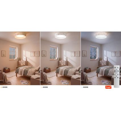 Brilagi - LED-hämardatav laevalgusti VELVET SMARTIX LED/36W/230V 3000-6000K läbimõõt 55 cm valge/lillemustriga Wi-Fi Tuya Beacon + kaugjuhtimispult
