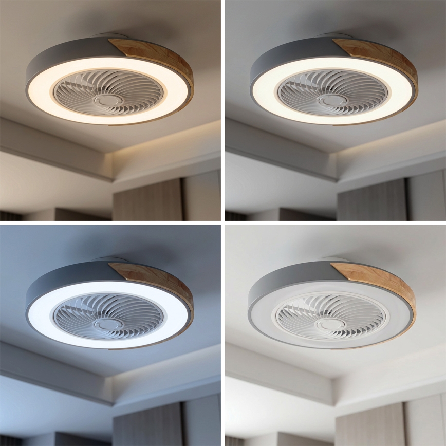 Brilagi - LED hämardatav laevalgusti ventilaatoriga LED/38W/230V 3000-6500K läbimõõt 50 cm hall/tamm + kaugjuhtimispult