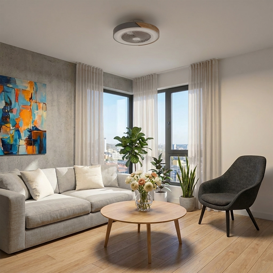 Brilagi - LED hämardatav laevalgusti ventilaatoriga LED/38W/230V 3000-6500K läbimõõt 50 cm hall/tamm + kaugjuhtimispult