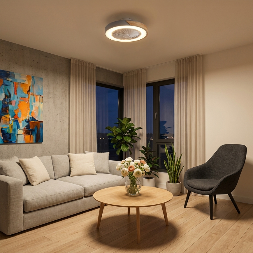 Brilagi - LED hämardatav laevalgusti ventilaatoriga LED/38W/230V 3000-6500K läbimõõt 50 cm hall/tamm + kaugjuhtimispult