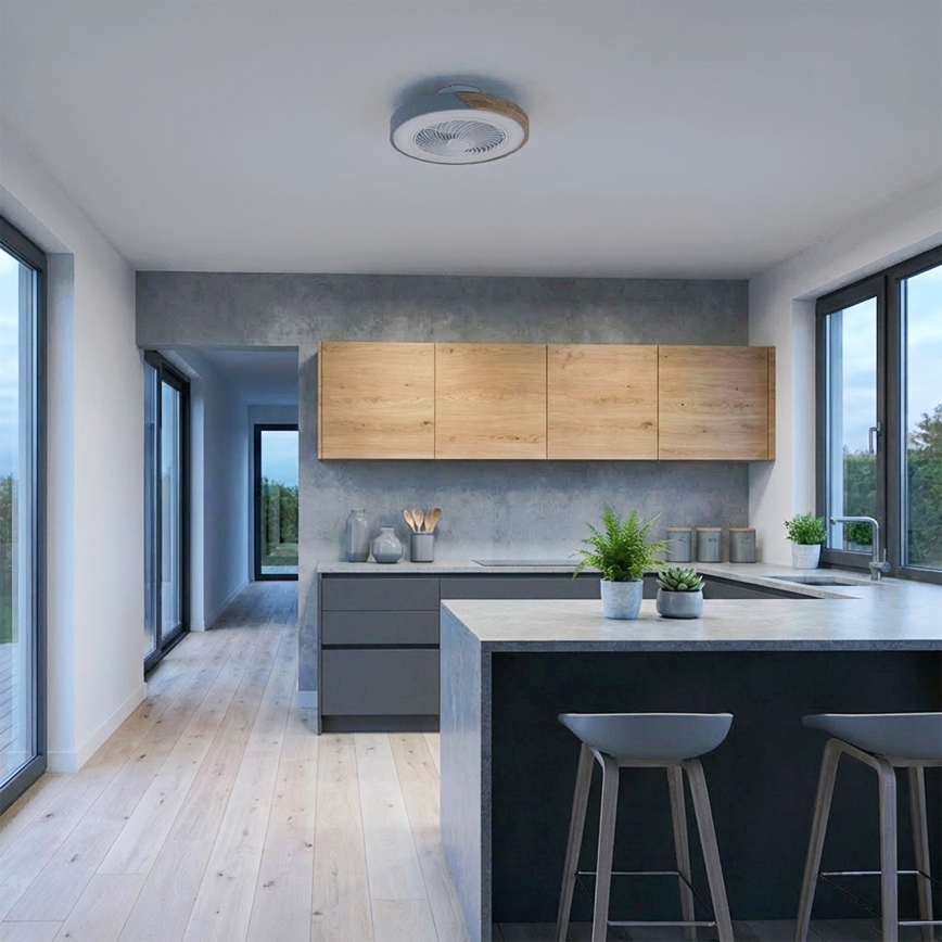 Brilagi - LED hämardatav laevalgusti ventilaatoriga LED/38W/230V 3000-6500K läbimõõt 50 cm hall/tamm + kaugjuhtimispult