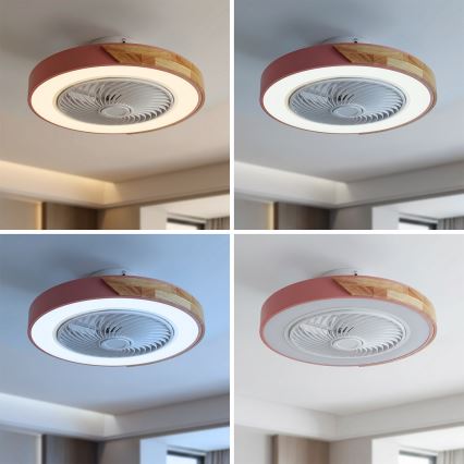 Brilagi - LED-hämardatav laelamp ventilaatoriga LED/38W/230V 3000-6500K 3000-6500K läbimõõt 50 cm roosa/tamm + kaugjuhtimispult