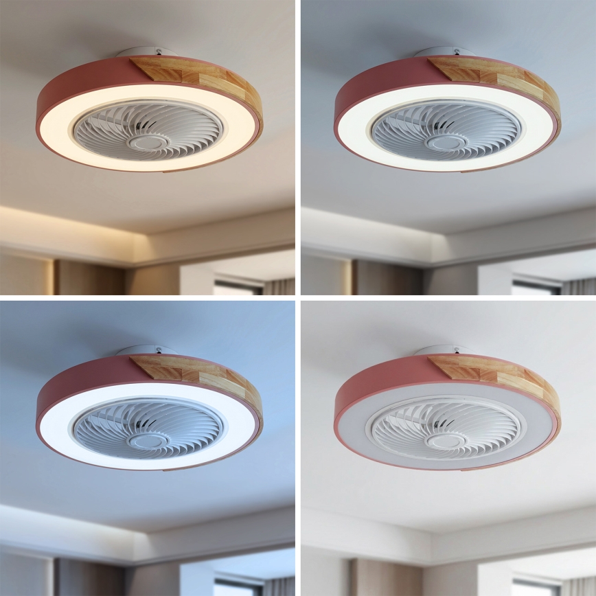 Brilagi - LED-hämardatav laelamp ventilaatoriga LED/38W/230V 3000-6500K 3000-6500K läbimõõt 50 cm roosa/tamm + kaugjuhtimispult