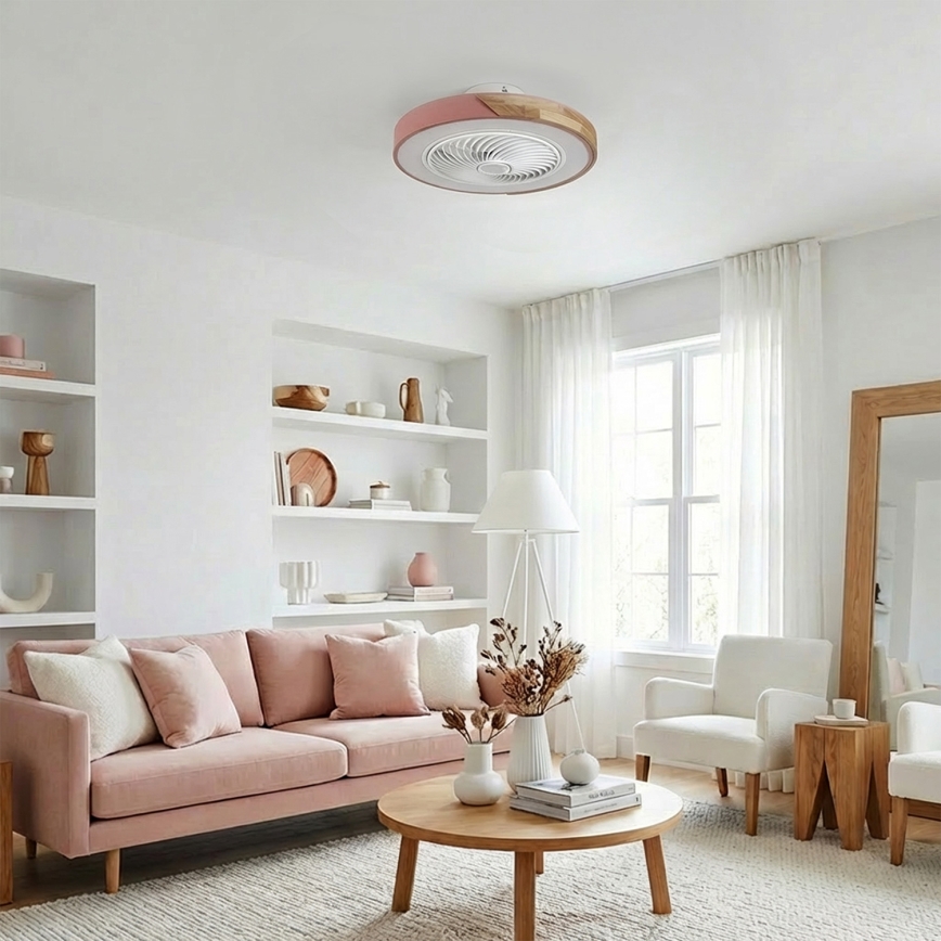 Brilagi - LED-hämardatav laelamp ventilaatoriga LED/38W/230V 3000-6500K 3000-6500K läbimõõt 50 cm roosa/tamm + kaugjuhtimispult