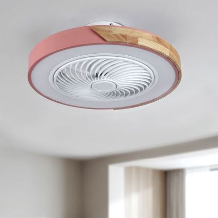 Brilagi - LED-hämardatav laelamp ventilaatoriga LED/38W/230V 3000-6500K 3000-6500K läbimõõt 50 cm roosa/tamm + kaugjuhtimispult